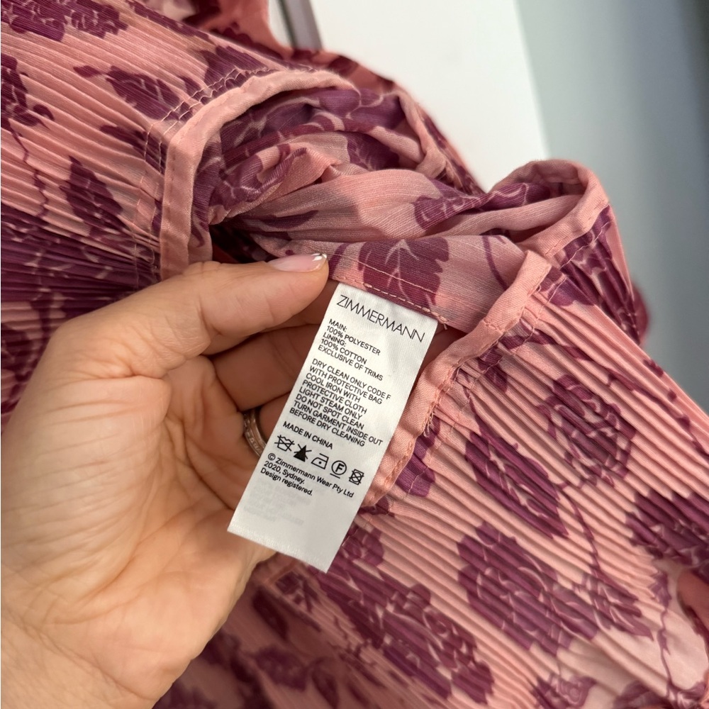 Zimmermann Lovestruck Pleated Ruffle Floral Plisse Mini Dress Pink - Picture 9 of 11